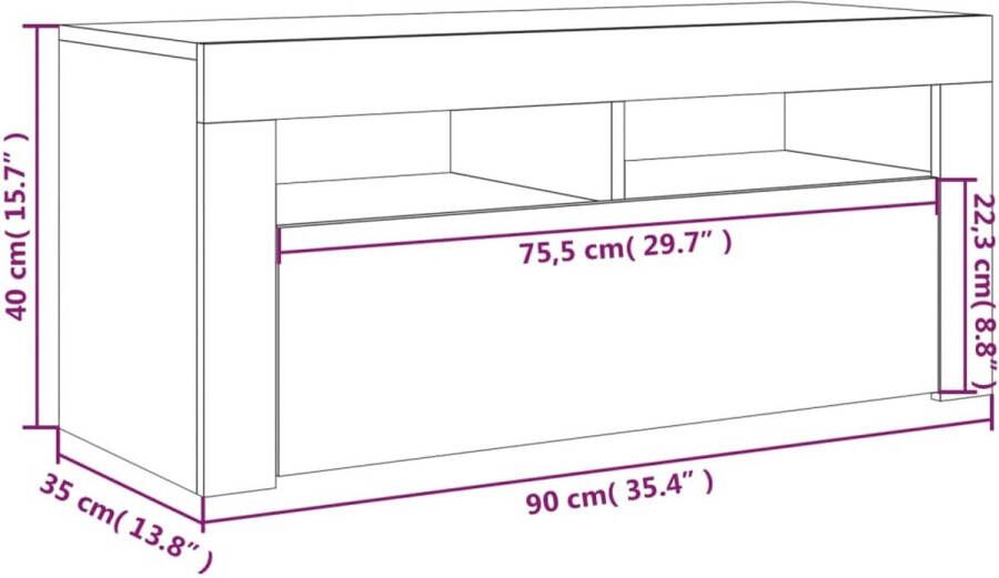 VidaXL -Tv-meubel-met-LED-verlichting-90x35x40-cm-gerookt-eikenkleurig