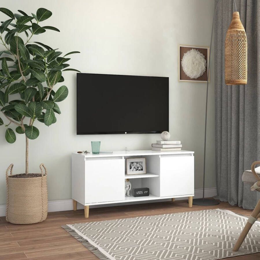 vidaXL Tv-meubel met massief houten poten 103 5x35x50 cm wit
