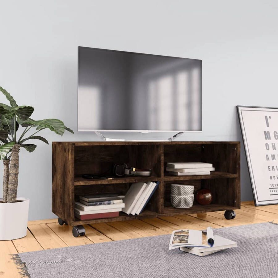 VidaXL -Tv-meubel-met-wieltjes-90x35x35-cm-bewerkt-hout-gerookt-eiken