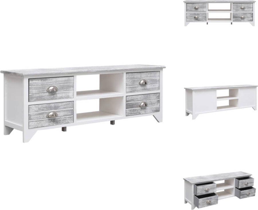 VidaXL Tv-meubel Paulowniahout en MDF 108x30x40cm Wit Grijs Kast