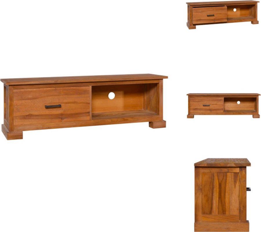 VidaXL TV-meubel Teakhout 112 x 30 x 37 cm Met lade en schap Kast