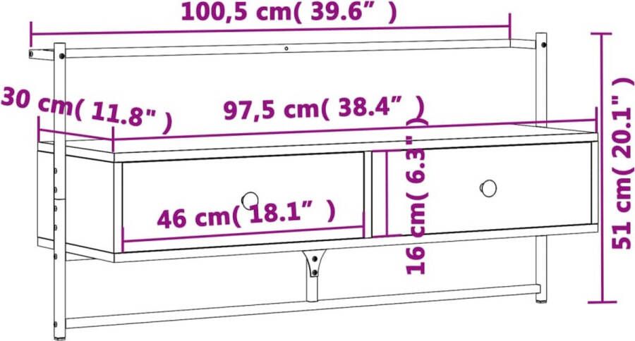 VidaXL -Tv-meubel-wandgemonteerd-100 5x30x51-cm-bewerkt-hout-zwart