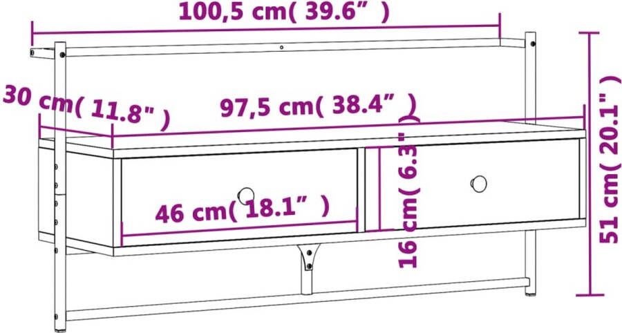 VidaXL -Tv-meubel-wandgemonteerd-100 5x30x51-cm-hout-bruineikenkleurig