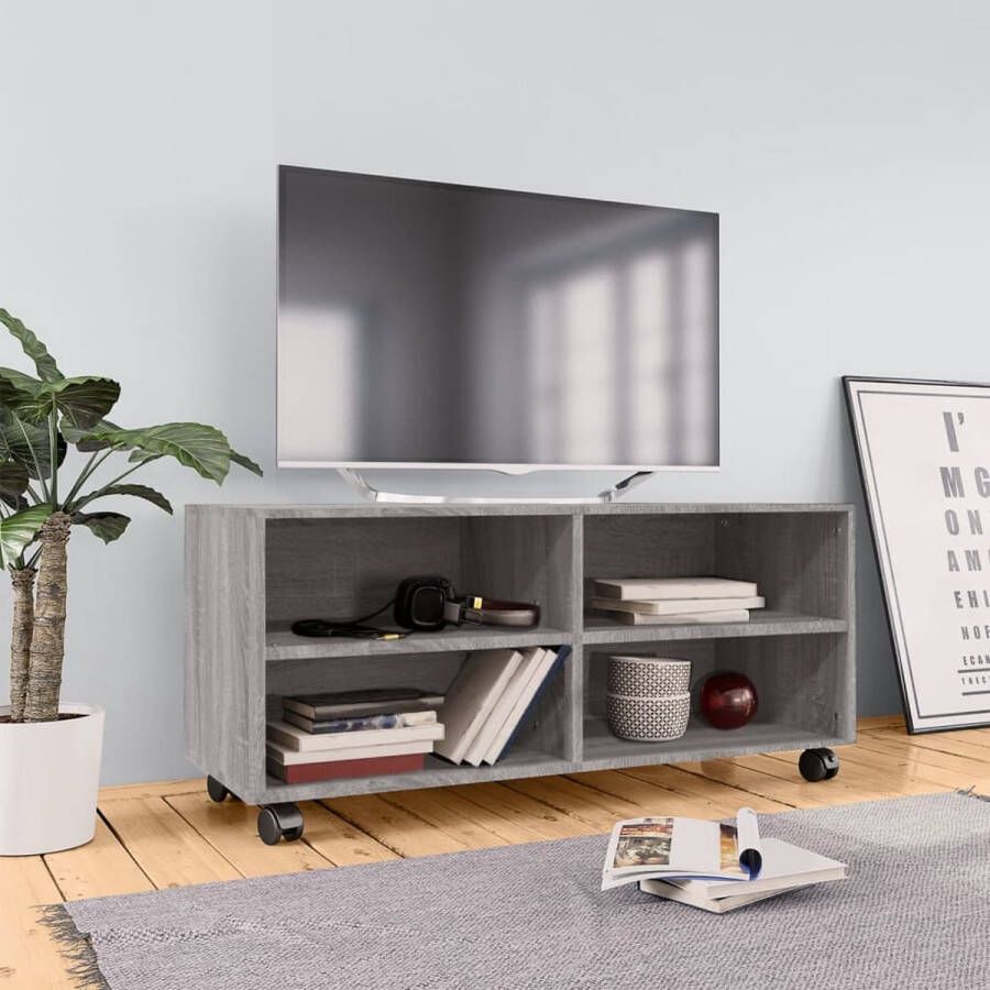VidaXL TV-meubel Wieltjes Trendy TV-meubels Afmeting- 90 x 35 x 35 cm Kleur- Grijs Sonoma Eiken Kast