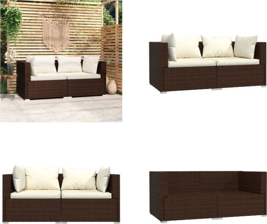 VidaXL Tweezitsbank met kussens poly rattan bruin Tweezitsbank Tweezitsbanken Hoekbank Sofa