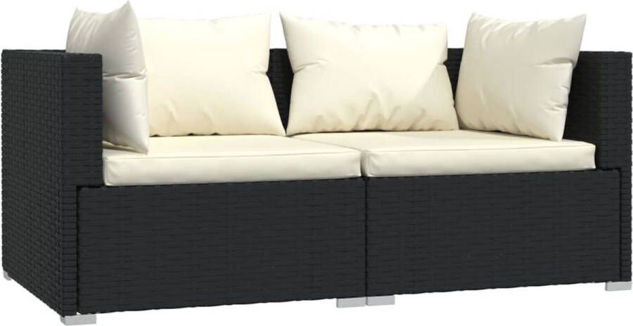 VidaXL -Tweezitsbank-met-kussens-poly-rattan-zwart