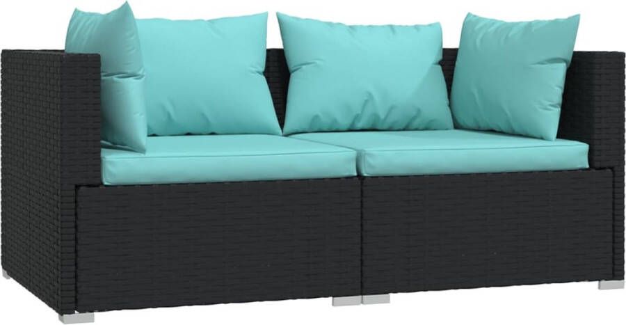 VidaXL -Tweezitsbank-met-kussens-poly-rattan-zwart