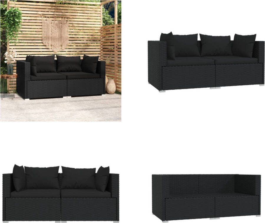 VidaXL Tweezitsbank met kussens poly rattan zwart Tweezitsbank Tweezitsbanken Hoekbank Sofa