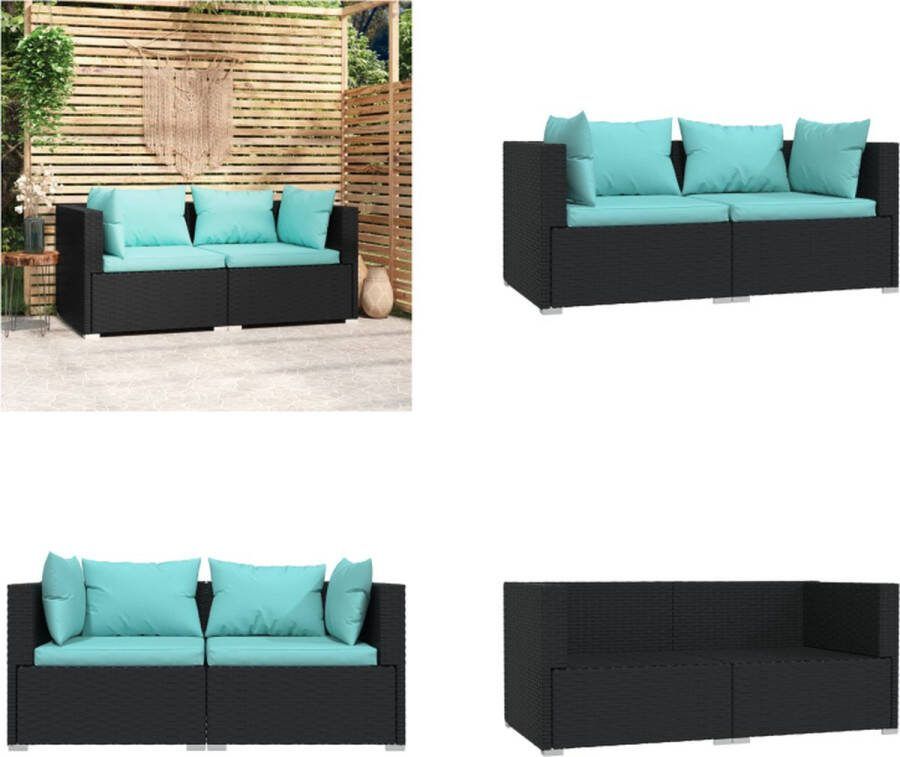 VidaXL Tweezitsbank met kussens poly rattan zwart Tweezitsbank Tweezitsbanken Hoekbank Tuinbank