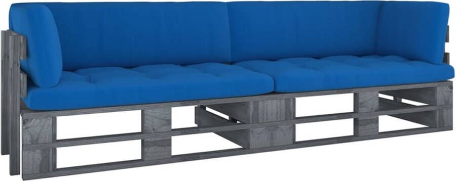 VidaXL -Tweezitsbank-pallet-met-kussens-grijs-geïmpregneerd-grenenhout
