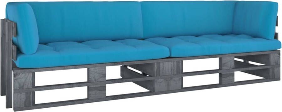 VidaXL -Tweezitsbank-pallet-met-kussens-grijs-geïmpregneerd-grenenhout