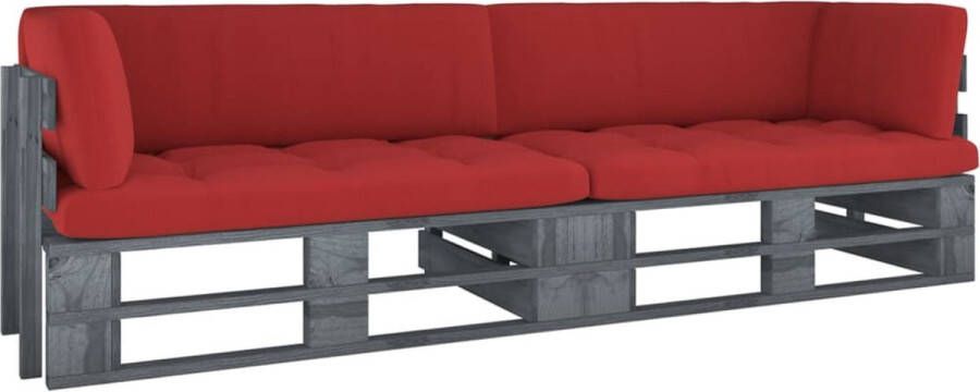 VidaXL -Tweezitsbank-pallet-met-kussens-grijs-geïmpregneerd-grenenhout