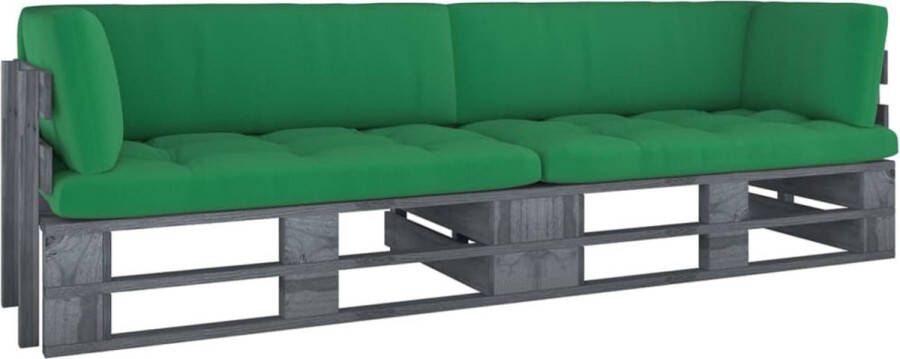 VidaXL -Tweezitsbank-pallet-met-kussens-grijs-geïmpregneerd-grenenhout