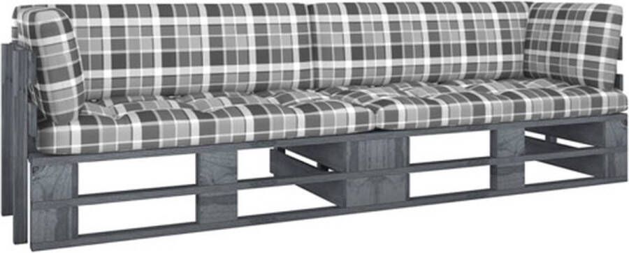 VidaXL -Tweezitsbank-pallet-met-kussens-grijs-geïmpregneerd-grenenhout