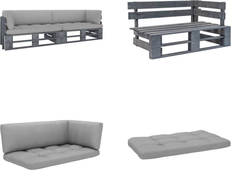 VidaXL Tweezitsbank pallet met kussens grijs geïmpregneerd grenenhout Pallet Bank Pallet Banken Palletbank Palletbanken