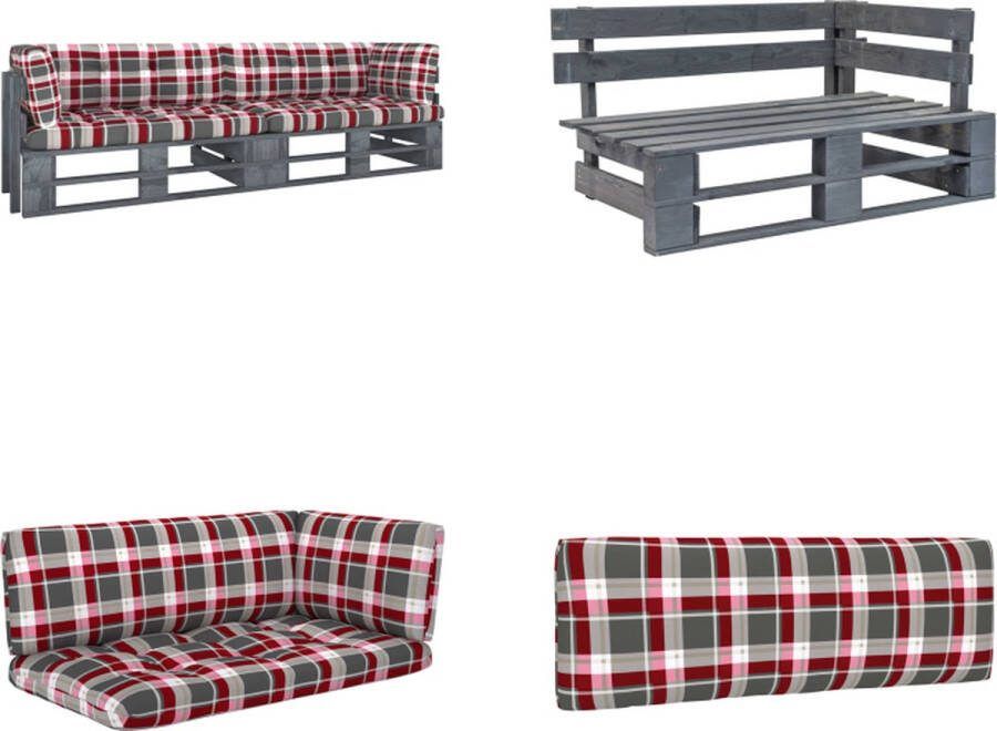 VidaXL Tweezitsbank pallet met kussens grijs geïmpregneerd grenenhout Pallet Bank Pallet Banken Palletbank Palletbanken