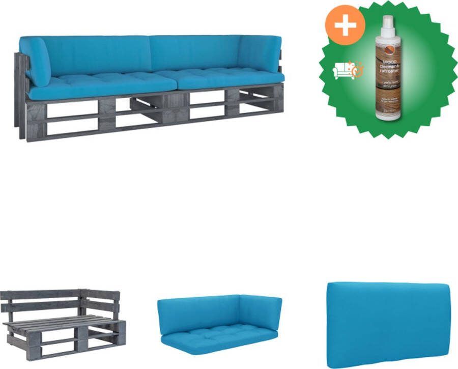 VidaXL Tweezitsbank pallet met kussens grijs geïmpregneerd grenenhout Tuinset Inclusief Houtreiniger en verfrisser