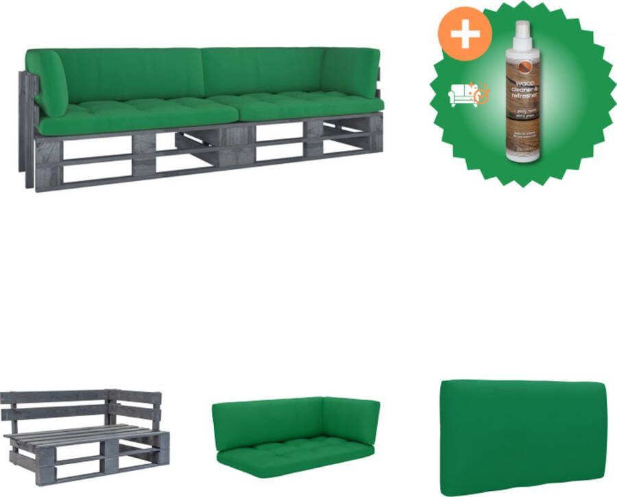 VidaXL Hoekbank Pallet Grijze Geïmpregneerd Grenenhout 110x65x55 cm Inclusief kussens Tuinset Inclusief Houtreiniger en verfrisser