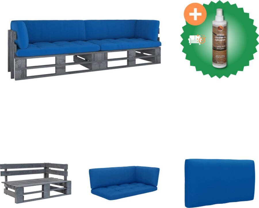 VidaXL Tweezitsbank pallet met kussens grijs geïmpregneerd grenenhout Tuinset Inclusief Houtreiniger en verfrisser