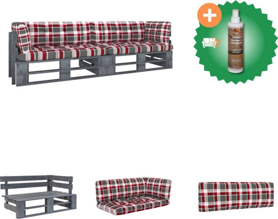 VidaXL Hoekbank Pallet 110 x 65 x 55 cm Grenenhout Grijs 100% polyester kussen Tuinset Inclusief Houtreiniger en verfrisser