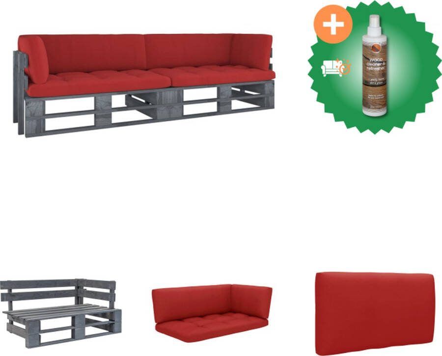 VidaXL Tweezitsbank pallet met kussens grijs geïmpregneerd grenenhout Tuinset Inclusief Houtreiniger en verfrisser