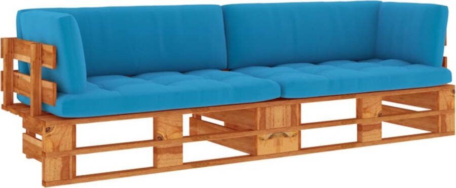 VidaXL -Tweezitsbank-pallet-met-kussens-honingbruin-geïmpregneerd-hout