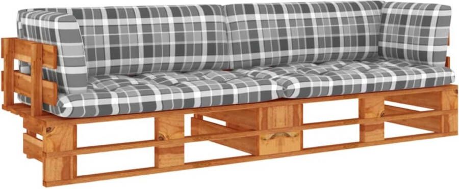 VidaXL -Tweezitsbank-pallet-met-kussens-honingbruin-geïmpregneerd-hout