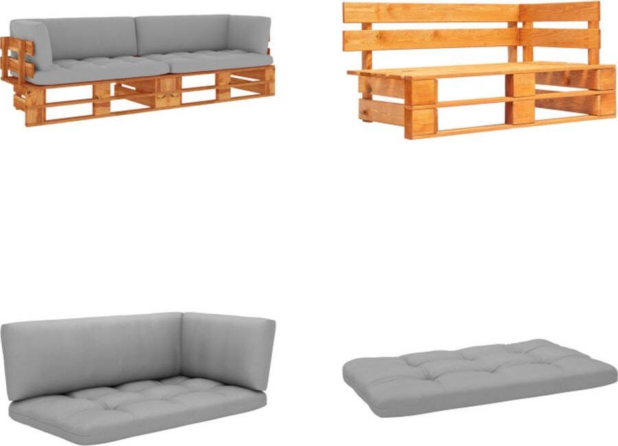 VidaXL Tweezitsbank pallet met kussens honingbruin geïmpregneerd hout Pallet Bank Pallet Banken Palletbank Palletbanken