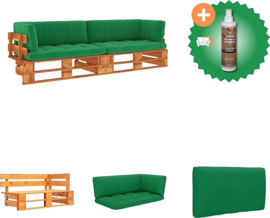 VidaXL Tweezitsbank pallet met kussens honingbruin geïmpregneerd hout Tuinset Inclusief Houtreiniger en verfrisser