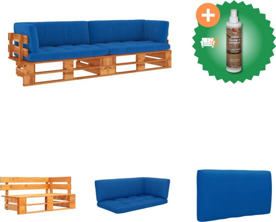 VidaXL Houten Pallet Hoekbank 110 x 65 x 55 cm Grenenhout Koningsblauw kussen Tuinset Inclusief Houtreiniger en verfrisser