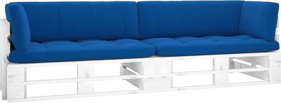 VidaXL Tweezitsbank pallet met kussens wit geïmpregneerd grenenhout