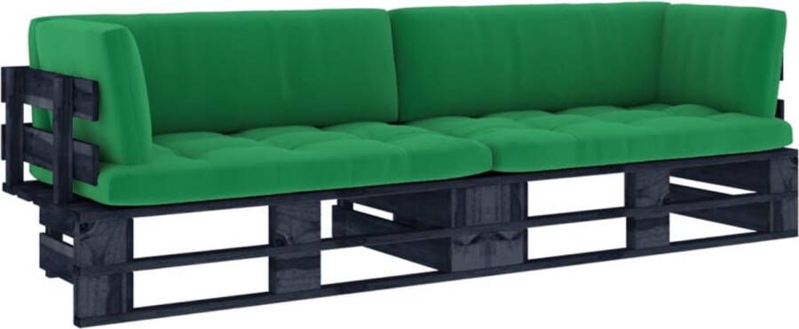 VidaXL -Tweezitsbank-pallet-met-kussens-zwart-geïmpregneerd-grenenhout