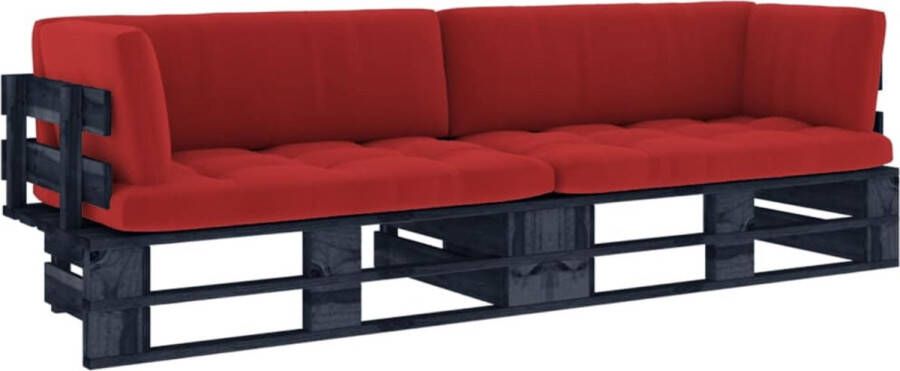 VidaXL -Tweezitsbank-pallet-met-kussens-zwart-geïmpregneerd-grenenhout