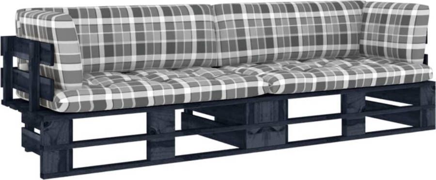 VidaXL -Tweezitsbank-pallet-met-kussens-zwart-geïmpregneerd-grenenhout