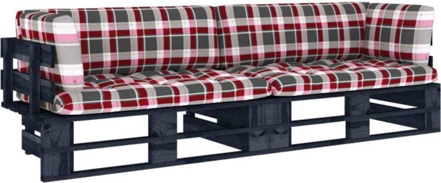 VidaXL -Tweezitsbank-pallet-met-kussens-zwart-geïmpregneerd-grenenhout