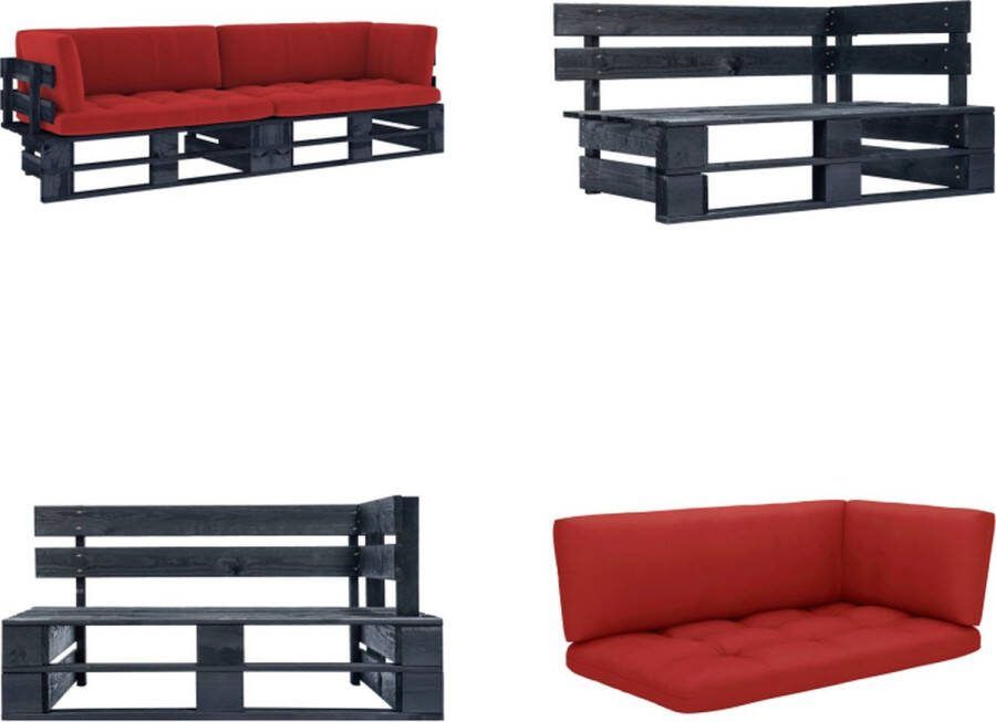 VidaXL Tweezitsbank pallet met kussens zwart geïmpregneerd grenenhout Pallet Bank Pallet Banken Palletbank Palletbanken