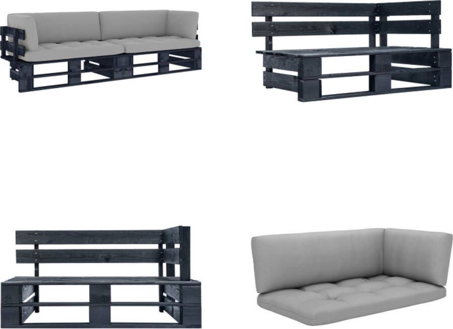 VidaXL Tweezitsbank pallet met kussens zwart geïmpregneerd grenenhout Pallet Bank Pallet Banken Palletbank Palletbanken
