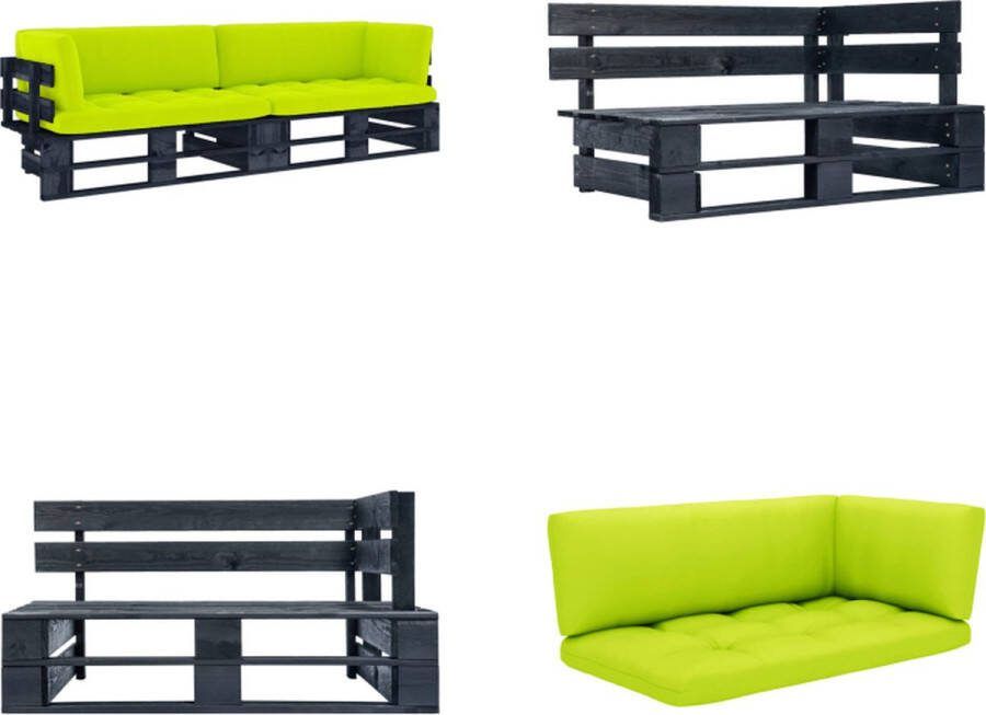 VidaXL Tweezitsbank pallet met kussens zwart geïmpregneerd grenenhout Pallet Bank Pallet Banken Palletbank Palletbanken