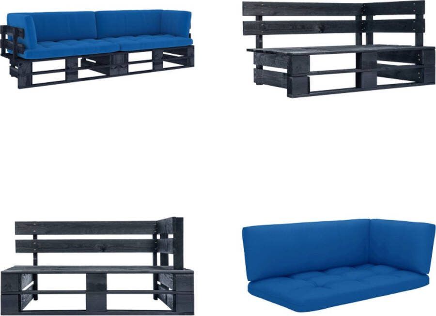 VidaXL Tweezitsbank pallet met kussens zwart geïmpregneerd grenenhout Pallet Bank Pallet Banken Palletbank Palletbanken