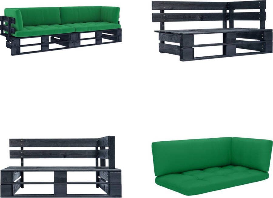 VidaXL Tweezitsbank pallet met kussens zwart geïmpregneerd grenenhout Pallet Bank Pallet Banken Palletbank Palletbanken