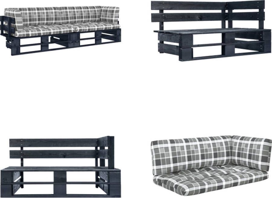 VidaXL Tweezitsbank pallet met kussens zwart geïmpregneerd grenenhout Pallet Bank Pallet Banken Palletbank Palletbanken