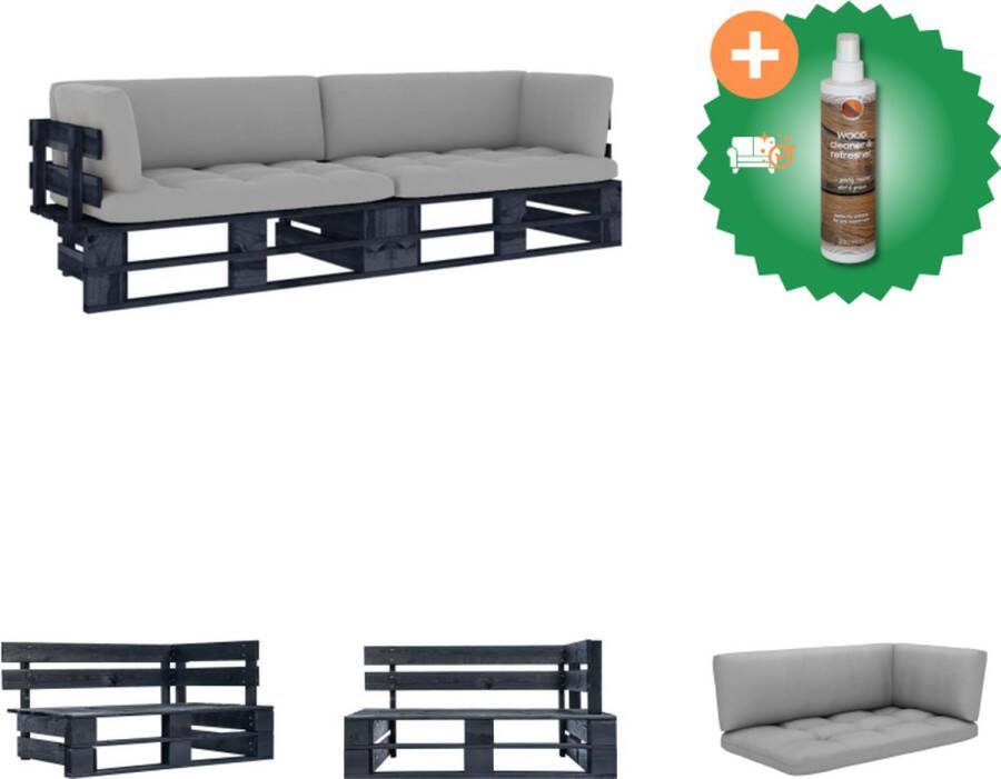 VidaXL Hoekbank Pallet 110 x 65 x 55 cm Grenenhout Grijs Kussen Montage vereist Tuinset Inclusief Houtreiniger en verfrisser