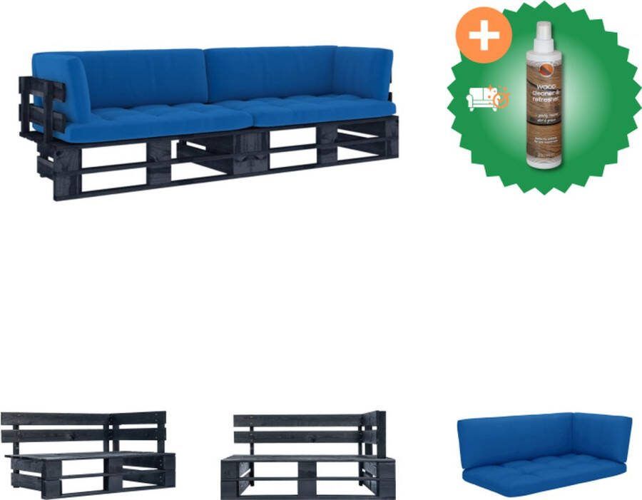 VidaXL Tweezitsbank pallet met kussens zwart geïmpregneerd grenenhout Tuinset Inclusief Houtreiniger en verfrisser
