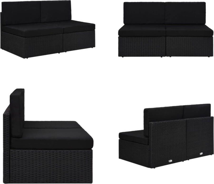 VidaXL Tweezitsbank sectioneel poly rattan zwart Tuinbank Tuinbanken Sectionele Bank Sectionele Banken
