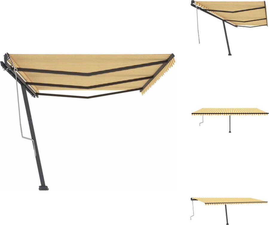 VidaXL Uitschuifbare Luifel Buitenluifel 600x350 cm Geel en wit Antraciet Gepoedercoat aluminium en polyesterstoffen Vensterzonwering
