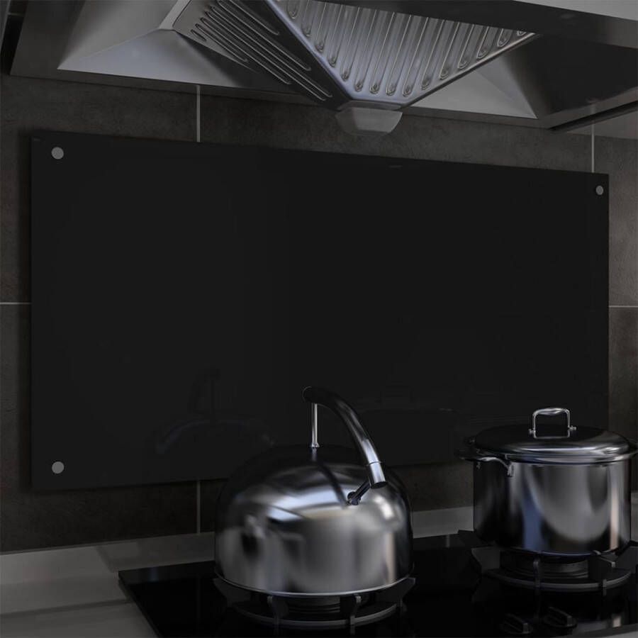 vidaXL VDXL Spatscherm keuken 100x50 cm gehard glas zwart