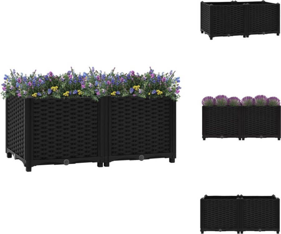VidaXL Verhoogde Tuinbak Polypropyleen 80 x 40 x 38 cm Zwart Bloempot