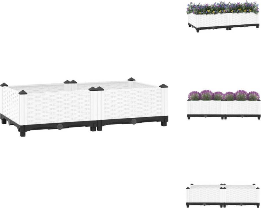 VidaXL Verhoogde Tuinbak Rattan-look 80 x 40 x 23 cm Wit Duurzaam polypropeen Bloempot