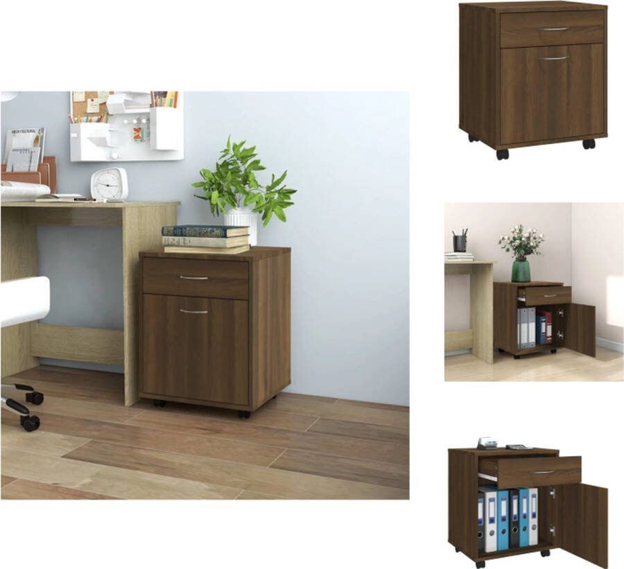 VidaXL Verrijdbare kast Bruineiken Opbergkast 1 vak 1 lade 45x38x54 cm Kast