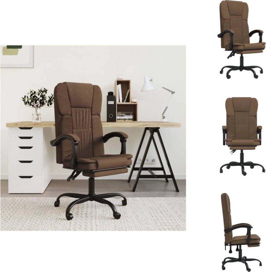 VidaXL Verstelbare Bureaustoel Bruin 63x56 cm Ademende stof Verstelbare rugleuning en voetensteun 360 graden draaibaar Bureaustoel